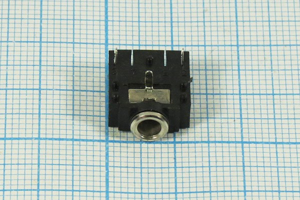 Розетка 3.5 моно, контакты 3C, на плату, угловой, ГС2-3-П-1, ON-OFF