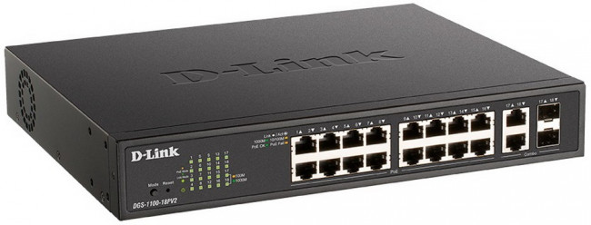D-Link DGS-1100-18PV2/A3A Настраиваемый L2 коммутатор с 16 портами 10/100/1000Base-T и 2 комбо-портами 1000Base-T/SFP (16 портов PoE 802.3af D-Link DGS-1100-18PV2/A3A Настраиваемый L2 коммутатор с 16 портами 10/100/1000Base-T и 2 комбо-портами 1000Base-T/SFP (16 портов PoE 802.3af