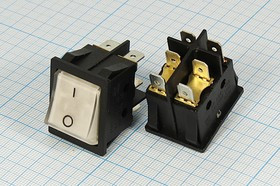 Клавишный выключатель 2-х полюсный белый с подсветкой, 220В/15А,c фиксацией; №1699 W Пкл\\15[30]\ 2xON-OFF\\чер\ ILбел\\6T\KCD2-202N30A\