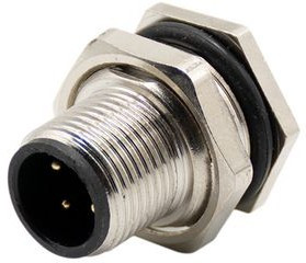 RND 205-01184, Circular Connector, M12, Plug, Straight, Poles - 3, Solder, Panel Mount