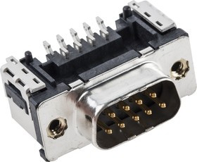 154.188, TMC 9 Way Right Angle SMT D-sub Connector Plug, 2.74mm Pitch, with 4-40 UNC Inserts