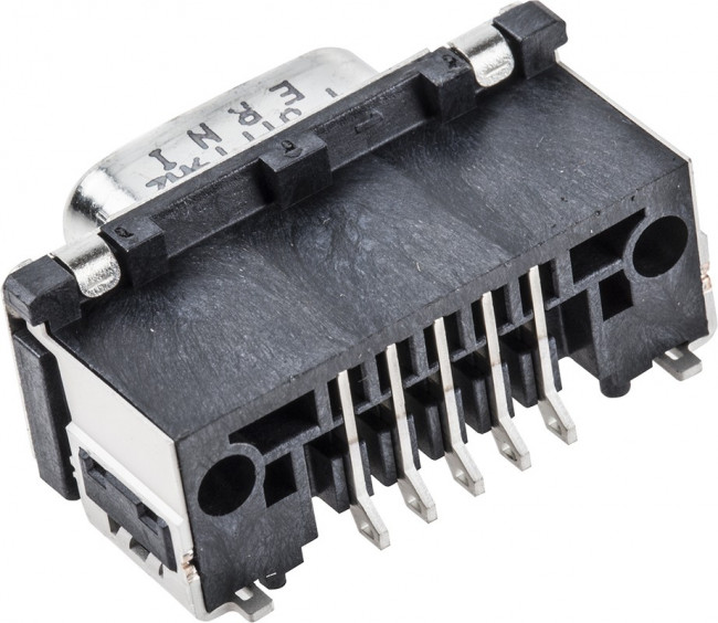 154.188, TMC 9 Way Right Angle SMT D-sub Connector Plug, 2.74mm Pitch, with 4-40 UNC Inserts