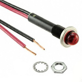 75R-2211, Panel Mount Indicator Round 0.375" Neon 125V Wire Red Ni BZL