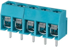 TB003-500-P05BE, Fixed Terminal Blocks Terminal block, screw type, 5.00 , horizontal, 5 poles, CUI Blue, Philip's head screw, PCB mount