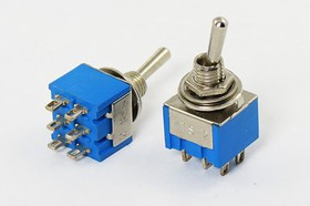 Рычажный переключатель (тумблер), 220В, 3А, переключение ON-ON, d 6.4, металлический, контакты 6C, MTS-202