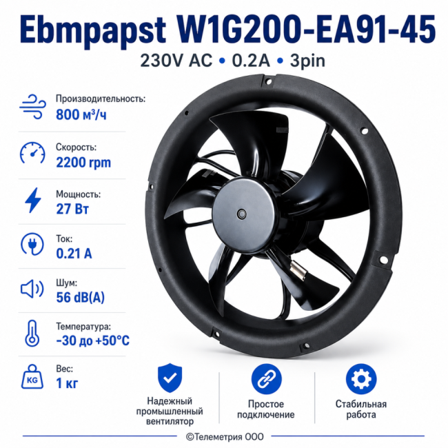 Вентилятор Ebmpapst W1G200-EA91-45 230V AC 0.2A 3pin