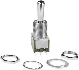 M2033B2B1W01, Switch Toggle ON OFF ON 3PDT Large Bat Lever Solder Lug 6A 250VAC 30VDC Panel Mount with Threads