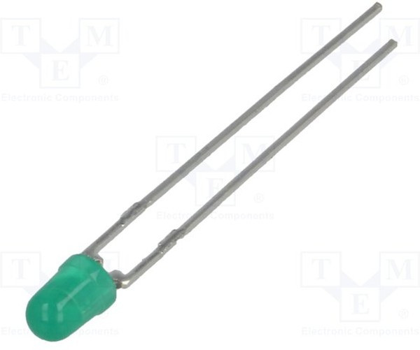 HLMP-1503-C0002, LED; 3mm; green; 2.6mcd; 60°; Front: convex; 1.5?2.7V