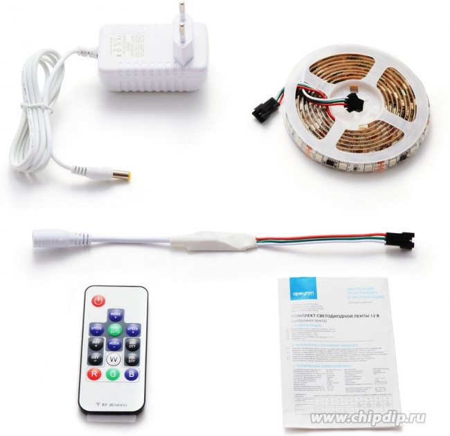 84ЦЛ, Комплект цифровой светодиодной ленты 12В, 2м, 14,4Вт/м, smd5050, 60д/м, IP65, подложка 10мм белая