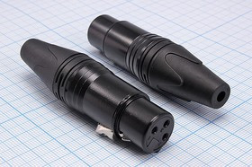 Гнездо микрофонное XLR, три контакта, на кабель, QJDZ-377; №1370 гн мик XLR\3P\каб\\пл чер\QJDZ-377\