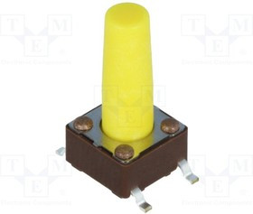 DTSM-66Y-V-B, Микропереключатель, 1, SPST-NO, 0,05A/12ВDC, SMT, 5,2Н, 6,2x6,2мм