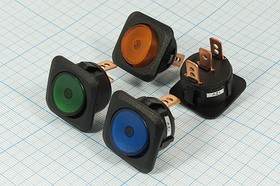 Переключатель клавишный, контакты 3T, 25А, 12В, 0N-OFF, d24, подсветка ILжелтая, R130-203B