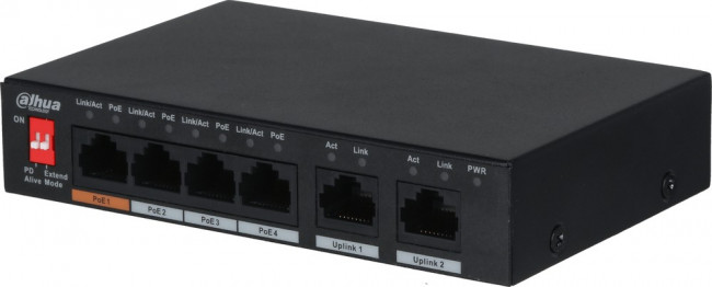 Коммутатор DAHUA DH-PFS3006-4ET-60, 6-Port 10/100Mbps Unmanaged Desktop Switch with 4 PoE Ports
