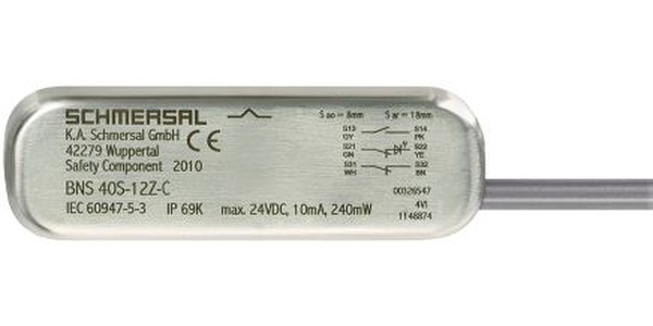 BNS40S-12Z-C, BNS40S Series Magnetic Non-Contact Safety Switch, 100V ac/dc, Stainless Steel Housing, 1m Cable BNS40S-12Z-C, BNS40S Series Magnetic Non-Contact Safety Switch, 100V ac/dc, Stainless Steel Housing, 1m Cable