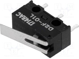 D2F01L, Switch Snap Action N.O./N.C. SPDT Hinge Lever 0.1A 30VDC 0.78N Thru-Hole PC Pins D2F01L, Switch Snap Action N.O./N.C. SPDT Hinge Lever 0.1A 30VDC 0.78N Thru-Hole PC Pins