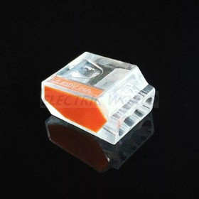 Клемма DIY YOU PCT-253O, кабельный соединитель самозажимной c кнопкой высвобождения проводников, 3 общих проводника, прозрачный корпус, оран Клемма DIY YOU PCT-253O, кабельный соединитель самозажимной c кнопкой высвобождения проводников, 3 общих проводника, прозрачный корпус, оран