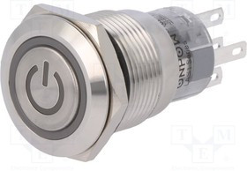 V19-11ET-12R-S, Переключатель: антивандальный, Пол: 2, SPDT, 0,5A/220ВAC, 1A/24ВDC