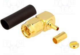 SMA1112A5-3GT50G-5-50, Вилка, SMA, "папа", угловой 90°, 50Ом, обжим, на провод, тефлон SMA1112A5-3GT50G-5-50, Вилка, SMA, "папа", угловой 90°, 50Ом, обжим, на провод, тефлон