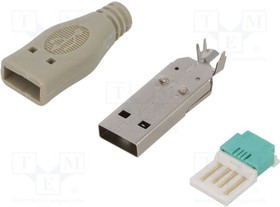 LOG-UP0003, Вилка; USB A; "папа"; на провод; без инструмента; PIN: 4