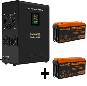 EX296618RUS, Комплект ИБП EX296002RUS + батарея 65Aч EX282982RUS 2шт (инвертор, синус, для котла, настенный) ExeGate FineSine SX-2500.LCD.AV