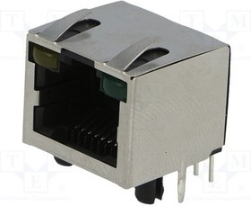 RJHSE5381, Гнездо, RJ45, Кат: 5, экранированный, с LED, Конф: 8p8c, THT