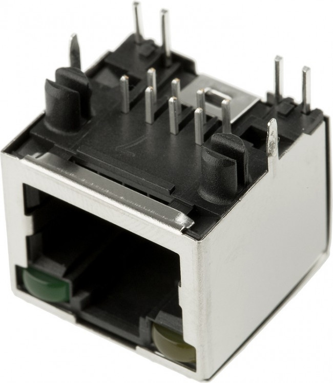 RJHSE5381, Гнездо, RJ45, Кат: 5, экранированный, с LED, Конф: 8p8c, THT