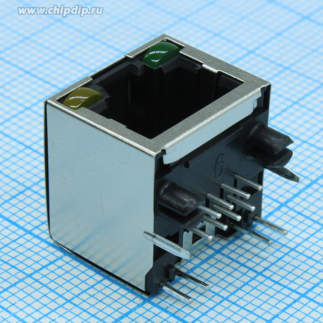 RJHSE5381, Гнездо, RJ45, Кат: 5, экранированный, с LED, Конф: 8p8c, THT