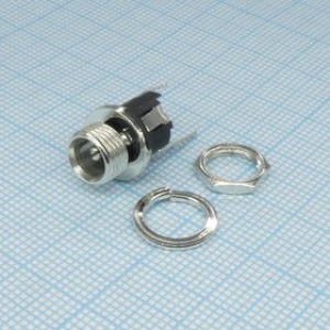 KLS1-DC-025A-2.0, (DJK-04A), Разъем низковольтного питания штыревой 5.5*2,1мм, вилка на приборный блок, под гайку, МИНИ