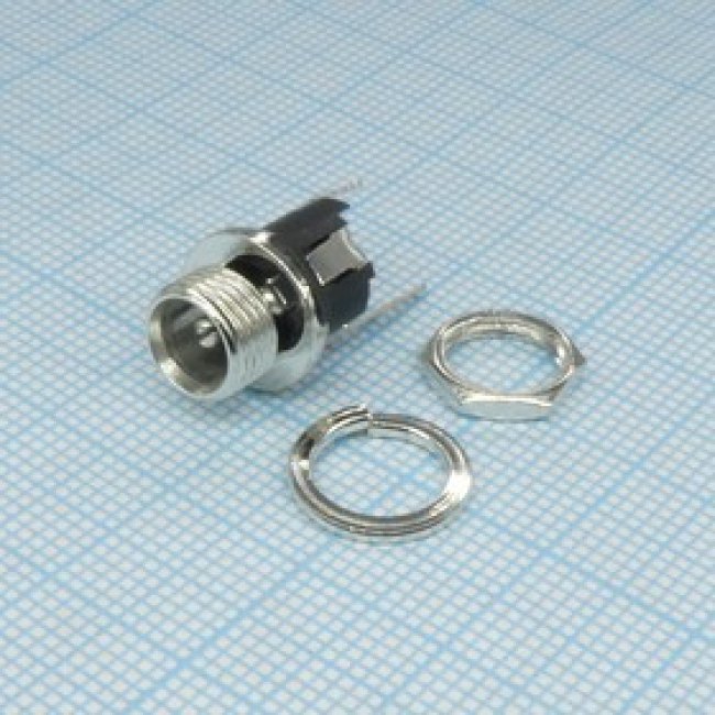 KLS1-DC-025A-2.0, (DJK-04A), Разъем низковольтного питания штыревой 5.5*2,1мм, вилка на приборный блок, под гайку, МИНИ