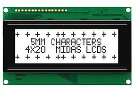MC42005A6W-FPTLW-V2, Буквенно-цифровой ЖКД, 20 x 4, Черный на Белом, 5В, Параллельный, Английский, Японский
