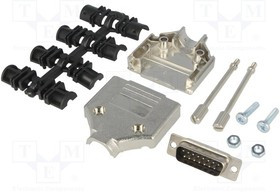 DTPK-M-15-DBP-K, Разъем D-Sub; PIN: 15; вилка; "папа"; пайка; на провод; черный