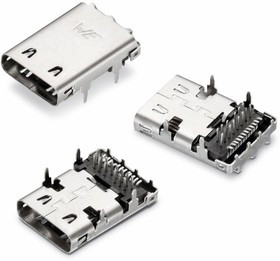 632723100021, Right Angle, Surface Mount, Through Hole, Socket Type C 3.1 USB Connector