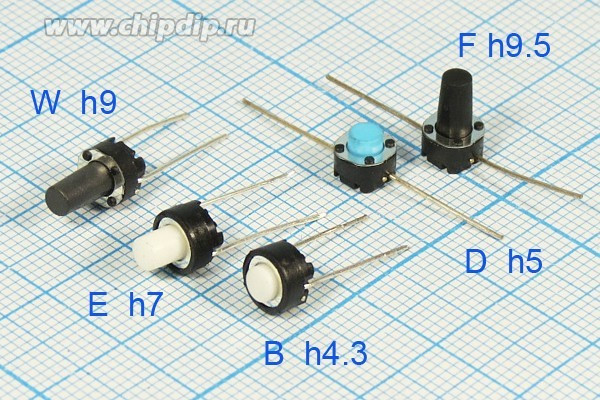 Переключатель тактовый 6x9.0мм, NO, 2 вывода; №2522 W ПКнТакт 6 x 9,0\h \\NO\\2P\\