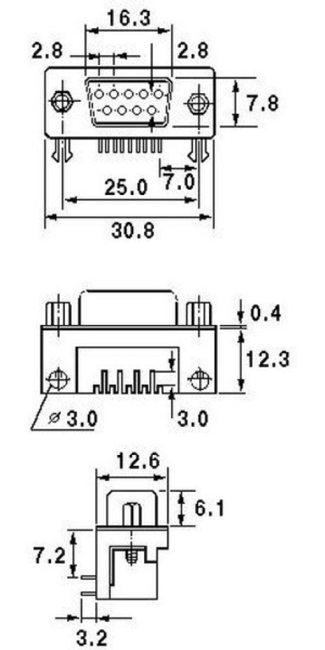 DS1037-09FNAKT74-0CC, D-SUB 9 pin мама на плату 7.2мм угловая / DRB-09FA (DS1037-09FNAKT74-0CC)