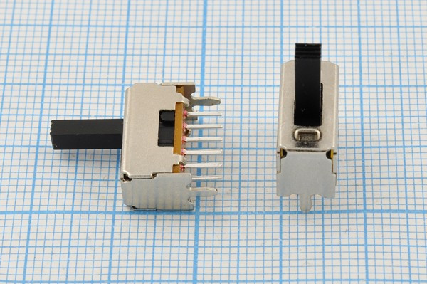 Переключатель движковый, 14.5x 7h9, контакты 10P+2P, 0.3А, 50В, DP3T,SS-23D28