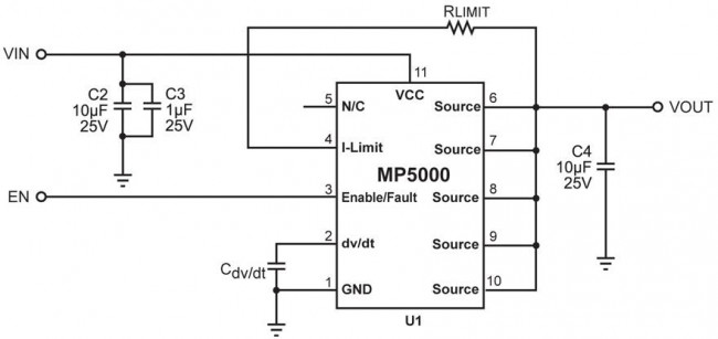 MP5000ADQ-LF-P, Power Load Distribution Switch, Active High, 1 Output, 18 V Input, 5 A, 0.04 ohm, QFN-EP-10 MP5000ADQ-LF-P, Power Load Distribution Switch, Active High, 1 Output, 18 V Input, 5 A, 0.04 ohm, QFN-EP-10