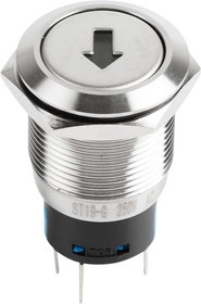 36-3455, Кнопка антивандальная ø19 250В Б/Фикс (5с) OFF-(ON) / ON-(OFF) плоская подсв/зеленая СТРЕЛК