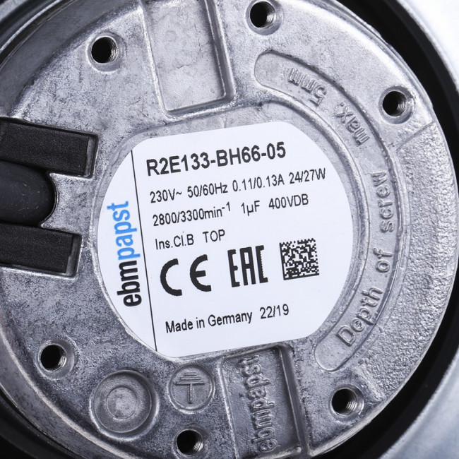 R2E133-BH66-05, R2E Series Centrifugal Fan, 230 V ac, 290m³/h, AC Operation