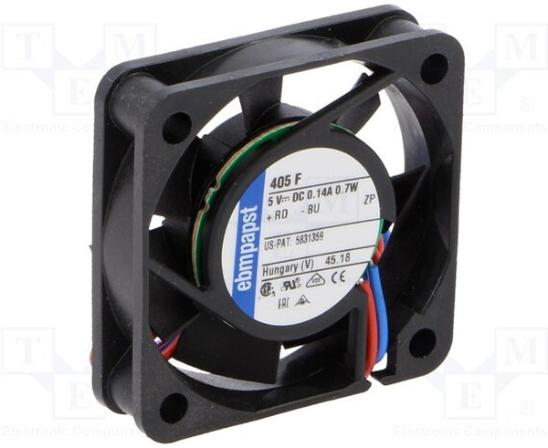 405F/2H, Вентилятор осевой, 40х40х10мм,5В, DC, 0.9Вт, скольжения, 6000об/мин, 3 провода