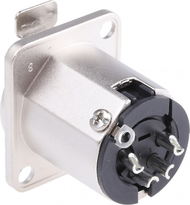 AC4FDZ, XLR Connectors 4 Pole XLR Female Chassis Mount D Type Machined Contacts Vert PCB Nickel Finish