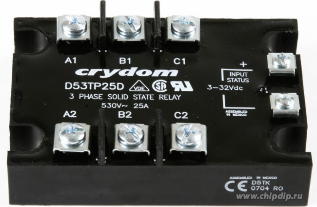 D53TP25D, Твердотельный контактор, 25 А, 530 В AC, 32 В DC, Переход Через Нуль, Панель, Винт D53TP25D, Твердотельный контактор, 25 А, 530 В AC, 32 В DC, Переход Через Нуль, Панель, Винт