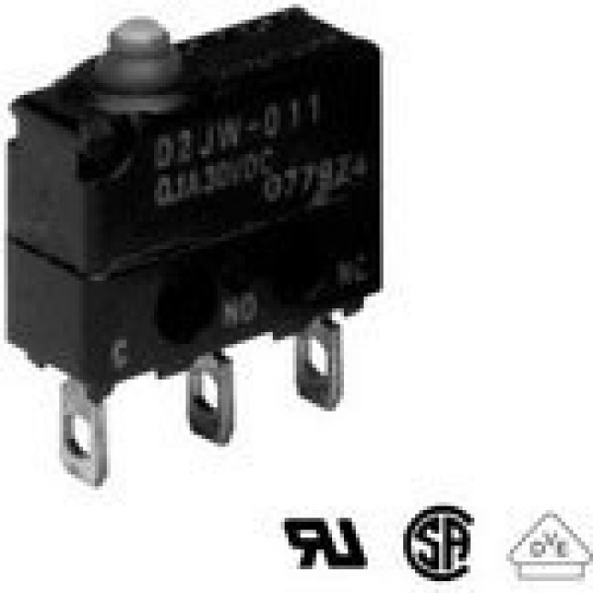 D2JW-01K21, Switch Snap Action N.O./N.C. SPDT Hinge Roller Lever 0.1A 30VDC 0.98N Screw Mount Solder