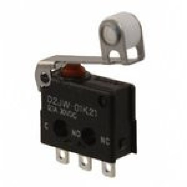 D2JW-01K21, Switch Snap Action N.O./N.C. SPDT Hinge Roller Lever 0.1A 30VDC 0.98N Screw Mount Solder