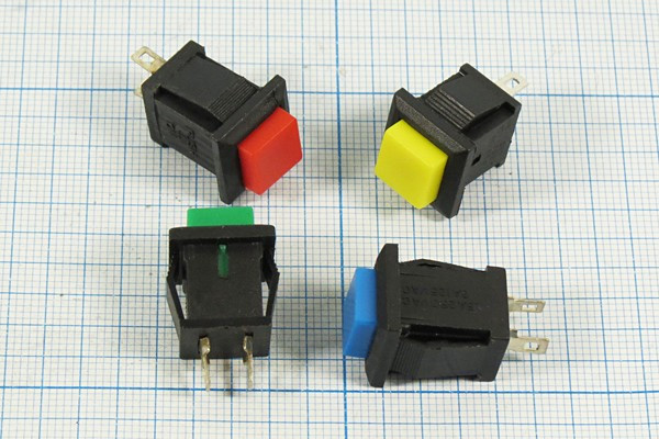 Размыкатель кнопочный без фиксации (SPST), ON-(OFF) зелёного цвета, 220В/1.5А; №1735 G ПКн\250\ 1,5\(NC)\13x11\чер\ зел\\2C\PBS-15C\