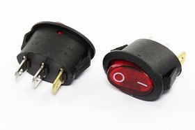 Переключатель клавишный, контакты 3C, 3А, ON-OFF, d13x21.5, подсветка ILкрасная, RS101-6C