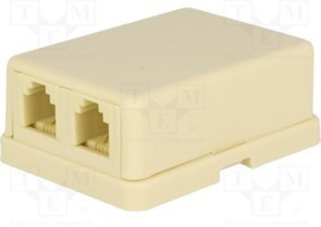 RJ11GN-MX2, Гнездо, RJ11, двойное, Конф: 6p4c, зажим под винт, H: 58мм, W: 42мм