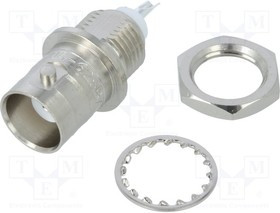 031-236, Гнездо; BNC; "мама"; прямой; 50Ом; пайка; на панель; тефлон