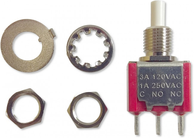 MP004689, Кнопочный переключатель, 6.35 мм, SPDT, Вкл.-(Вкл.), Plunger for Cap