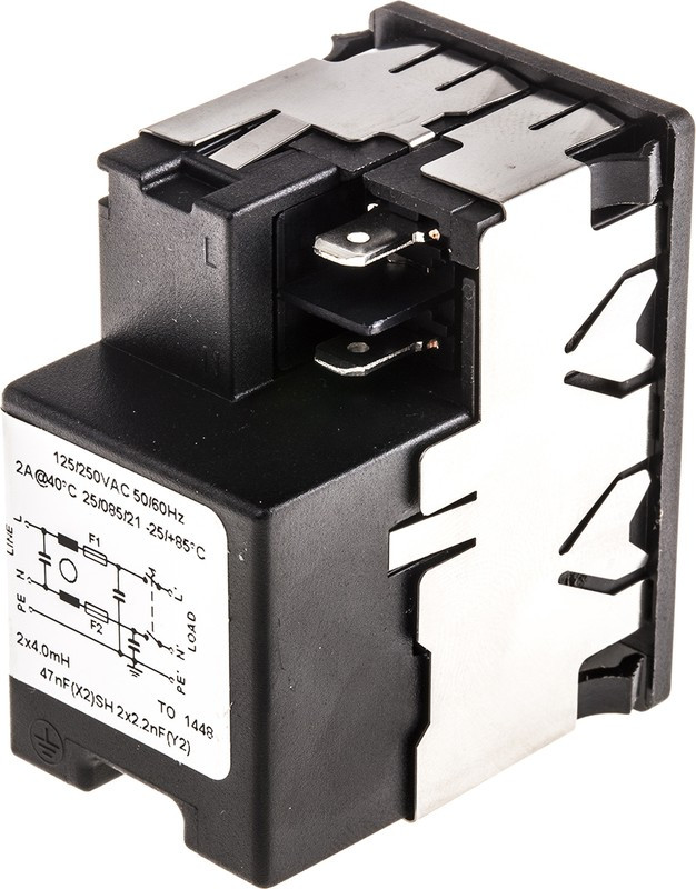 KMF1.1121.11, Filtered IEC Power Entry Module, IEC C14, General Purpose, 2 А, 250 В AC, 2-Pole Switch