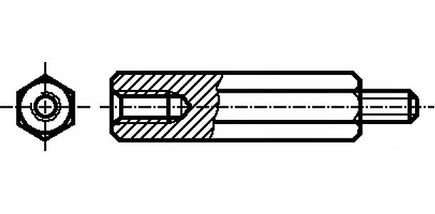 B3X6/BN3318, Дистанцирующая стойка с резьбой, 6мм, Внутр.резьба: M3, сталь